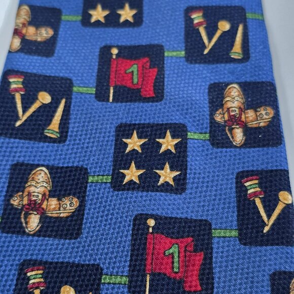 Tommy Hilfiger Silk Tie Blue Golf Theme Print Textured Italy USA W 4" L 56" - Picture 15 of 16